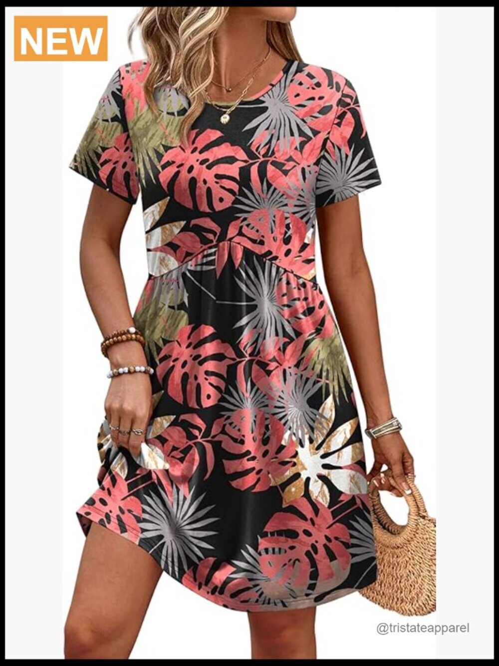 Spring Maternity Dress with Pockets Short Sleeve Crew Neck Empire Waist Loose